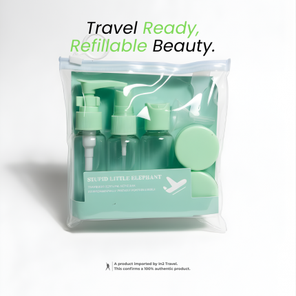 In2 Travel Refillable Travel Bottle Set (7-Piece) - Leakproof, TSA-Approved Size Toiletry Kit for Carry-On