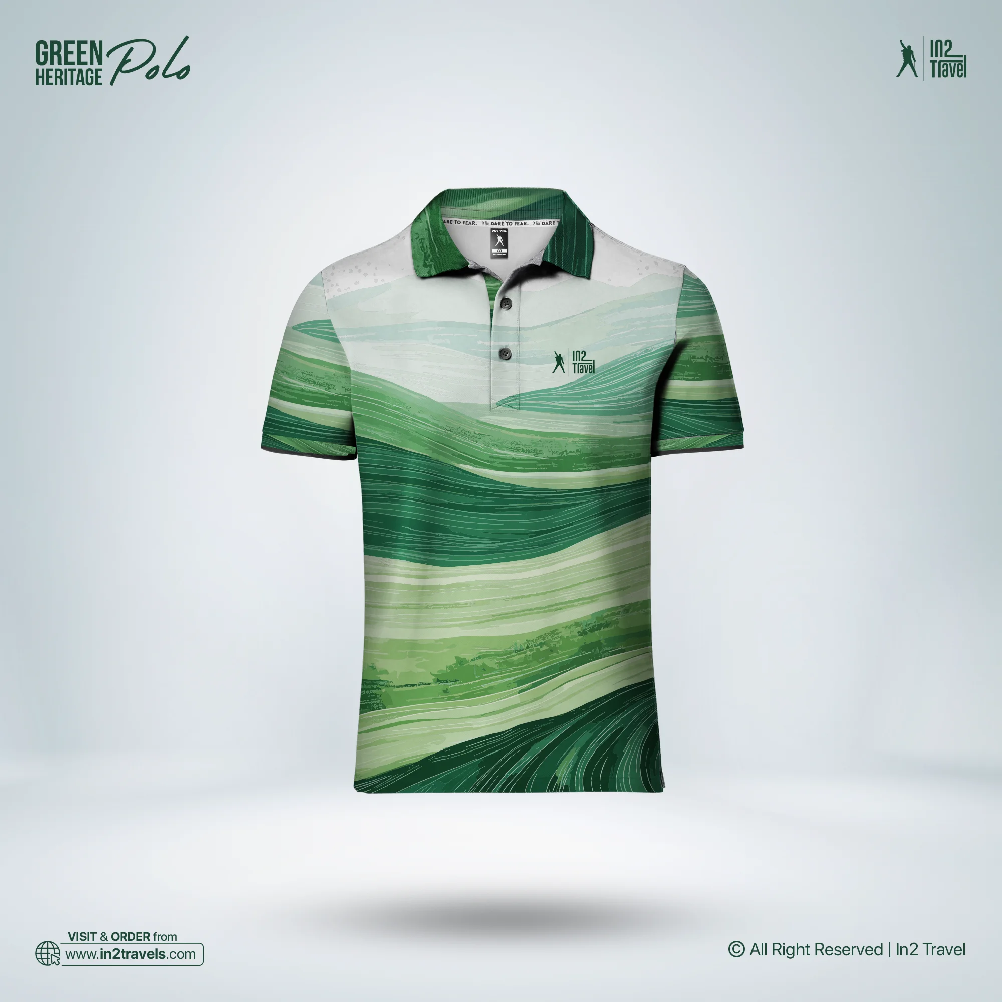 In2 Green Heritage Polo Front Web (1) Green Heritage Polo - In2 Travel - Image 1